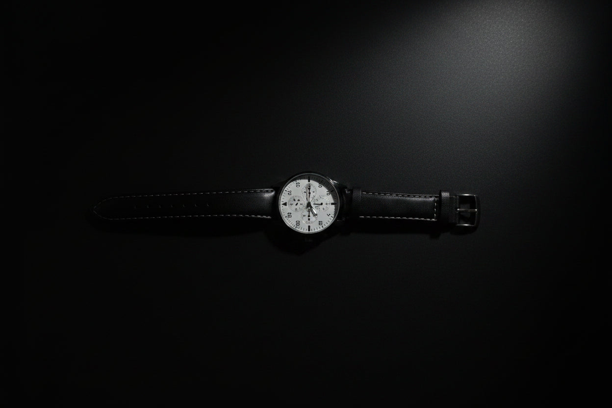 Field Noir Aviation Watch – Black Case White Dial Leather Strap