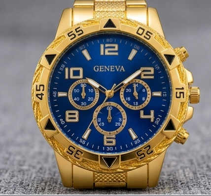 Golden Navigator Gold Watch – Blue Dial Geneva Quartz