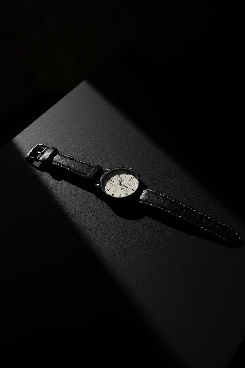 Field Noir Aviation Watch – Black Case White Dial Leather Strap