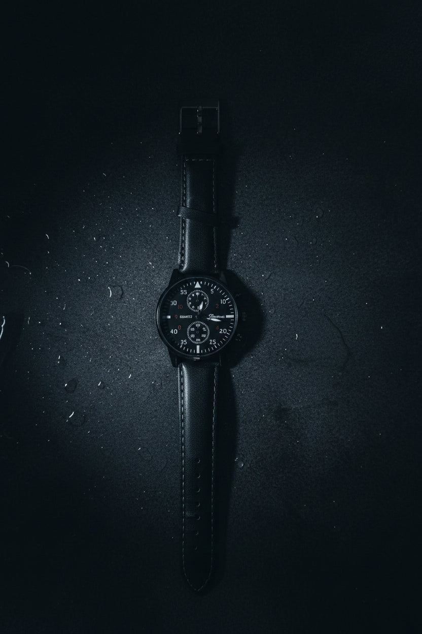 Chrono Noir Pilot Watch – Stealth Black Leather Strap