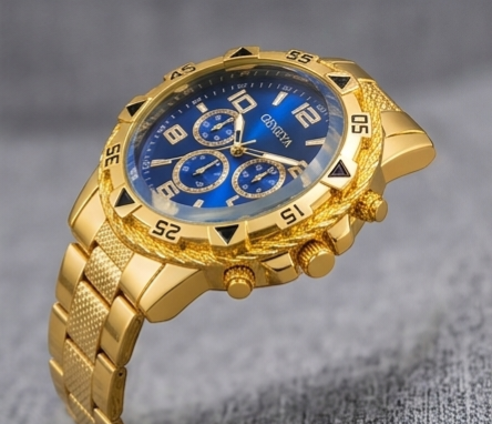 Golden Navigator Gold Watch – Blue Dial Geneva Quartz