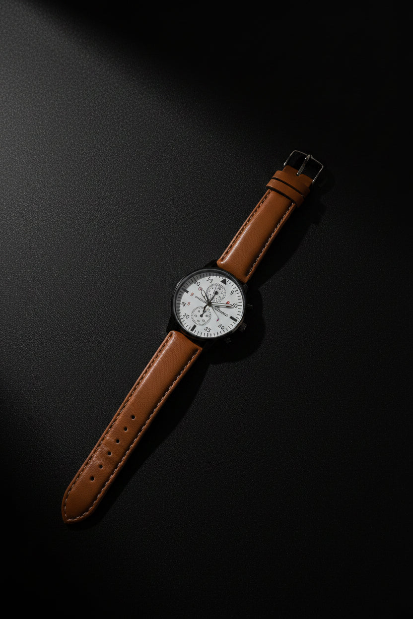 Desert Field Aviation Watch – Black Case Tan Leather Strap