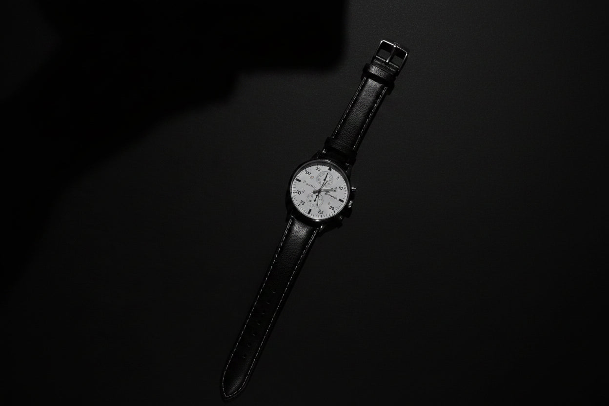 Field Noir Aviation Watch – Black Case White Dial Leather Strap
