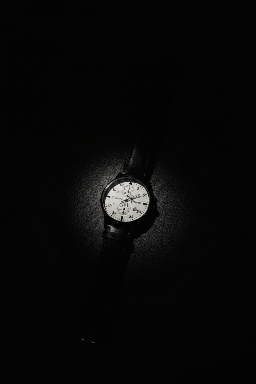 Field Noir Aviation Watch – Black Case White Dial Leather Strap